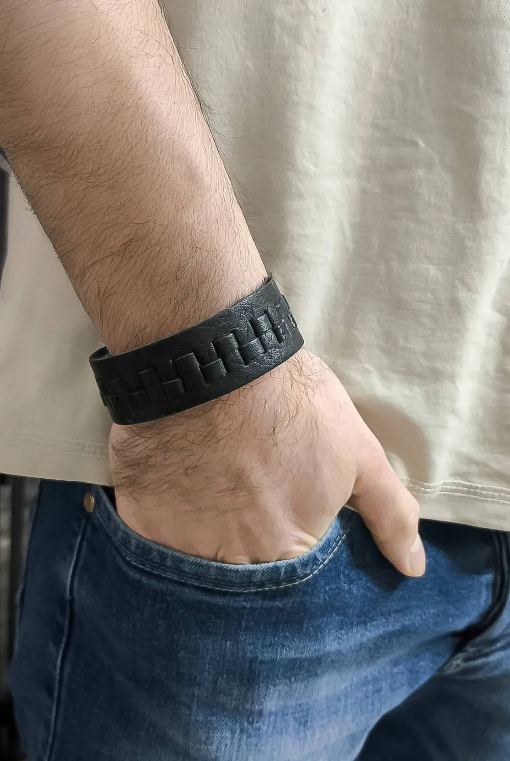 Ανδρικό βραχιόλι με δέρμα & ανοξείδωτο ατσάλι, 22 εκατοστά, TRIBUTE,0230377202